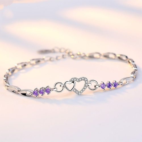 Amethyst Heart Silver Bracelet