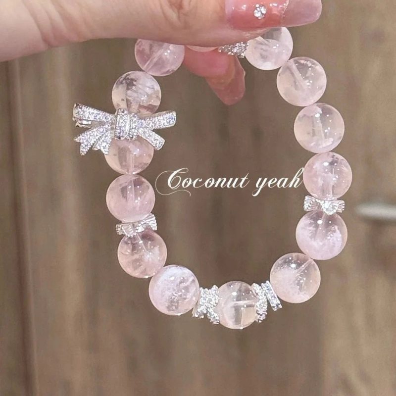 Natural Pink Crystal Bow Bracelet for Women Trendy High-end Jewelry Gift