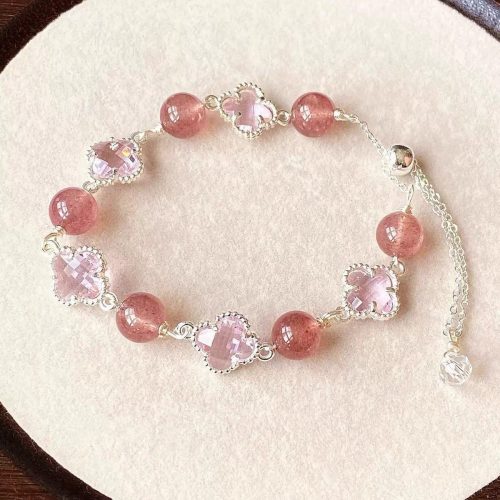 Strawberry Quartz Clover Bracelet