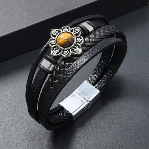 Tiger Eye Leather Wrap Bracelet